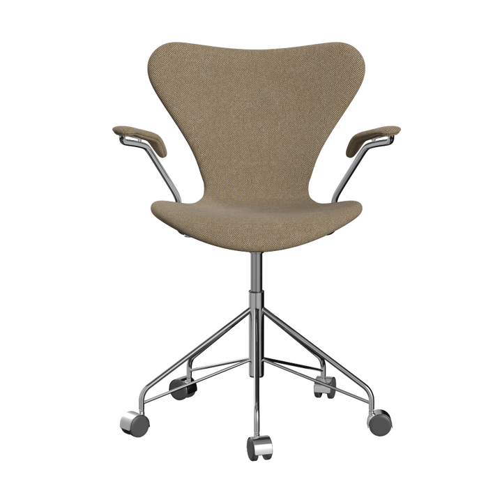 3217 Syver kontorstol fra Fritz Hansen i fuldpolstret stof i mørk sand