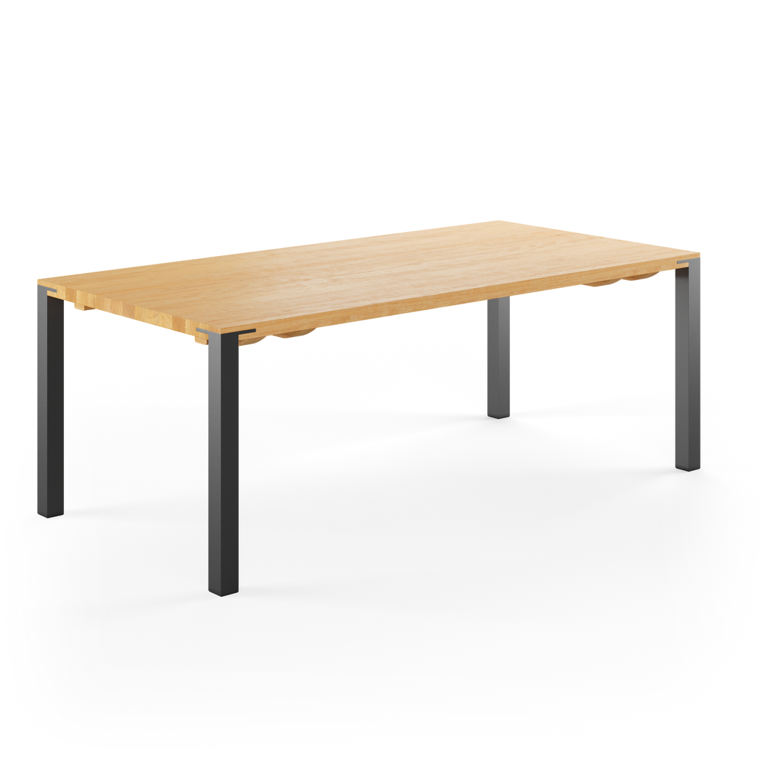 Spisebord fra Naver Collection. Bordet har en bordplade af træ og bordben i rustfrit stål, som fås i forskellige farver. Det er muligt at tilkøbe tillægsplader.