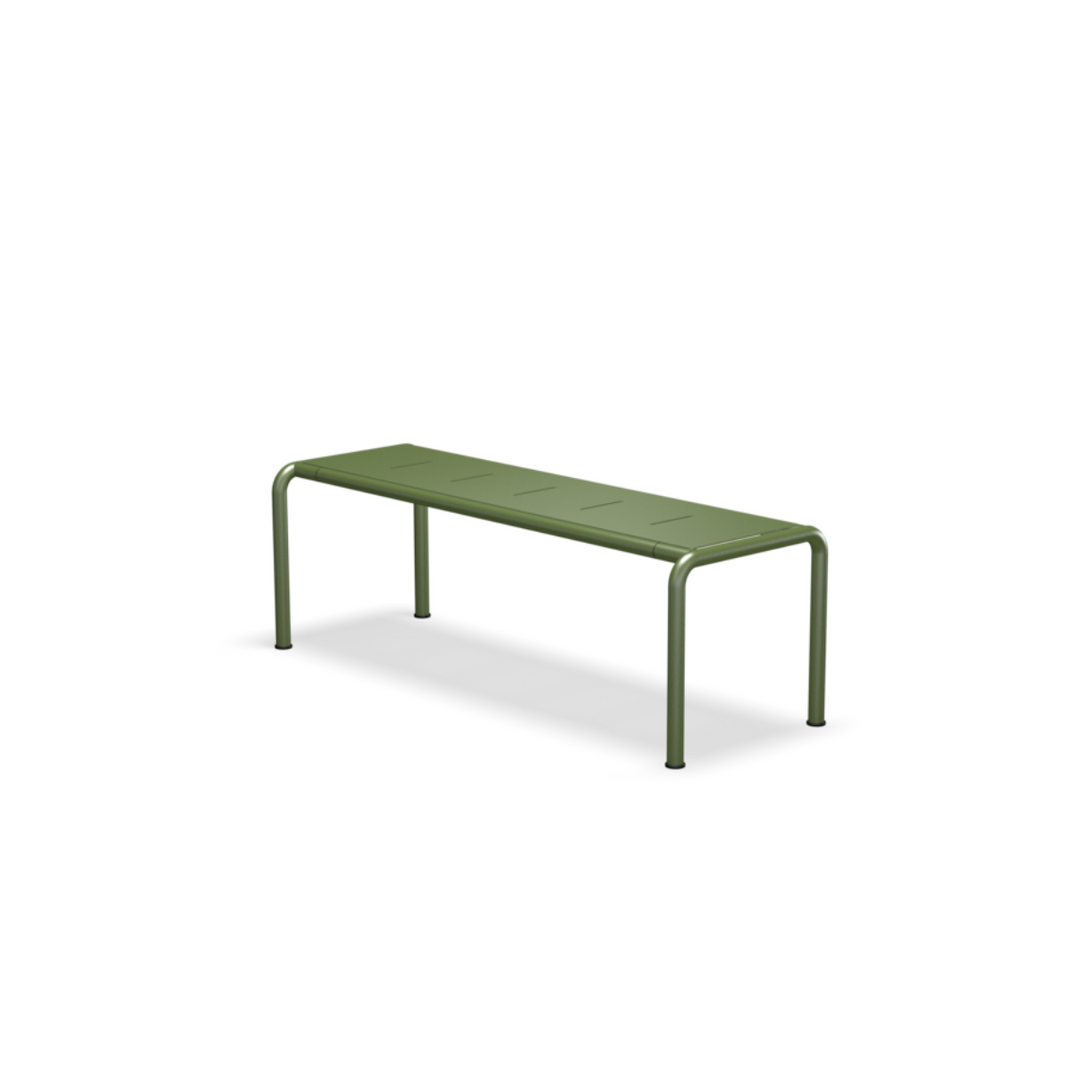 Houe havebænk i aluminium uden ryglæn. Bænken fåes i flere farver