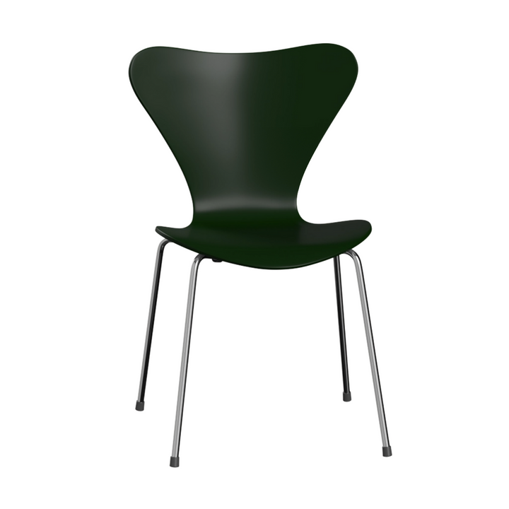 Syver stol af Arne Jacobsen fra Fritz Hansen i krom og evergreen