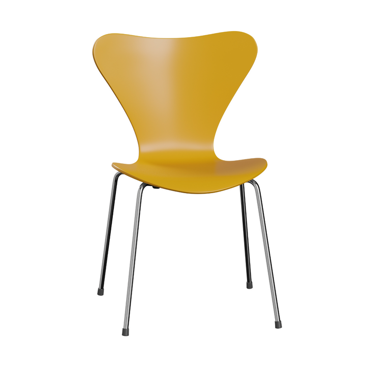 Syver stol af Arne Jacobsen fra Fritz Hansen i krom og true yellow