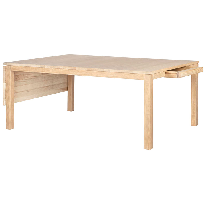 Klassisk klap sofabord fra Haslev i hvidolieret egetræ med skuffe