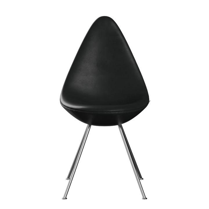3110 Dråben spisebordsstol fra Fritz Hansen i fuldpolstret læder i sort