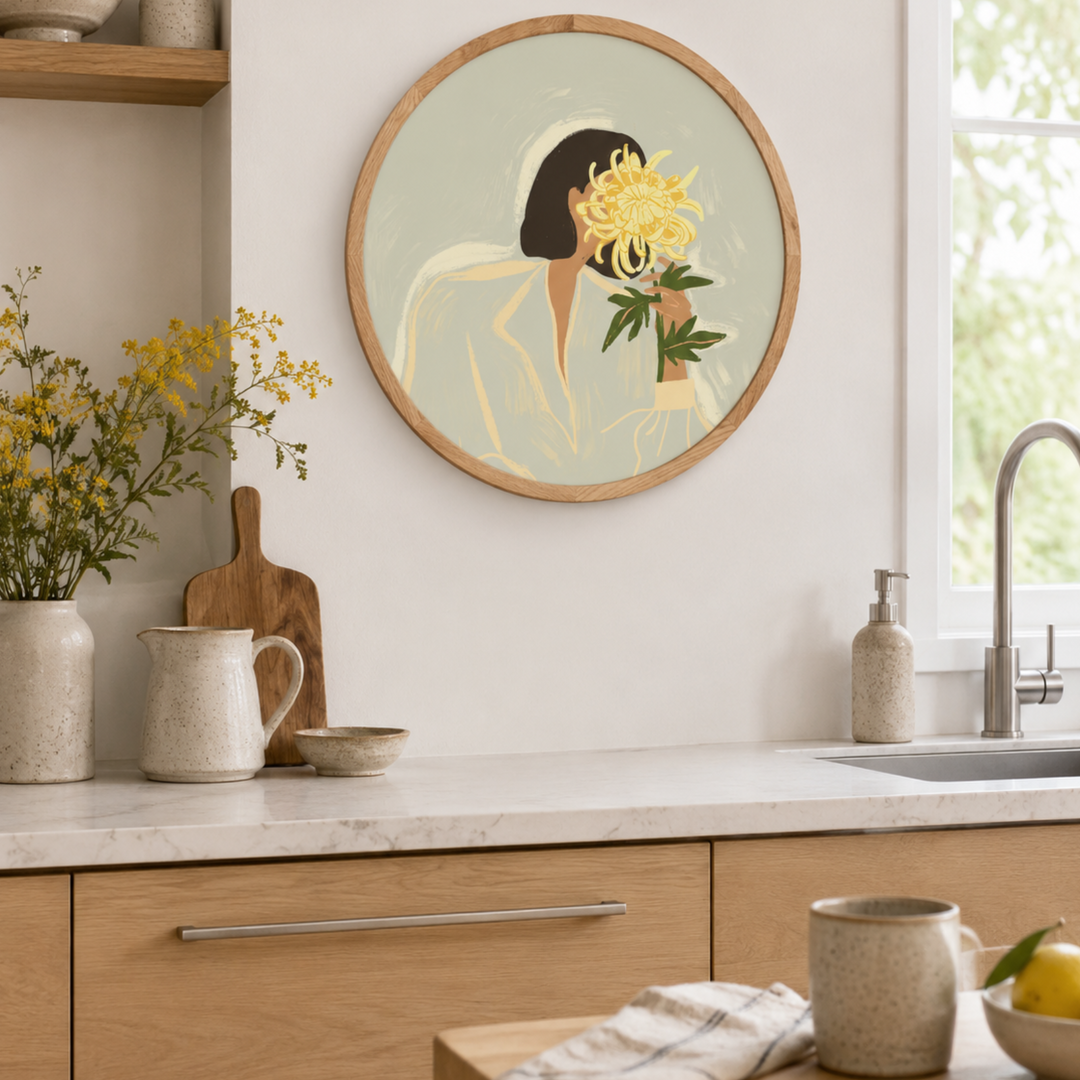 Girl with a yellow flower rundt billede