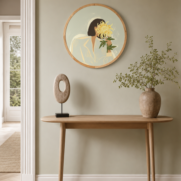Girl with a yellow flower rundt billede