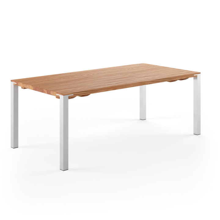 Spisebord fra Naver Collection. Bordet har en bordplade af træ og bordben i rustfrit stål, som fås i forskellige farver. Det er muligt at tilkøbe tillægsplader.
