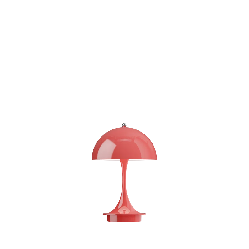 250 panthella portable bordlampe fra Louis Poulsen i coral, koral rød