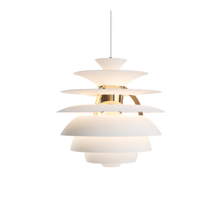 PH Snowball fra Louis Poulsen i nye smukke farver. Her ses lamepen i 
Soft white/brass metallised.
