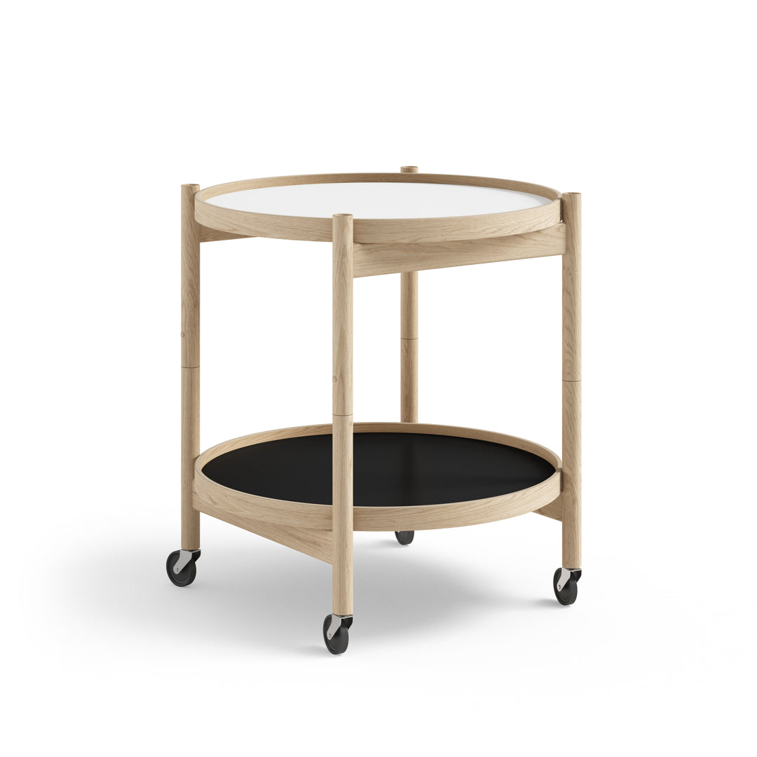 Brdr. Krüger Bølling bakkebord, rullebord, sidebord, ubehandlet eg, hvid/sort